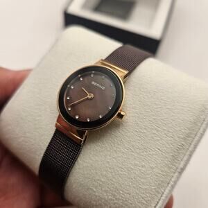 BERING WOMEN'S CLASSIC STAINLESS STEEL BROWN MILANESE MESH WATCH, 24M 10124-265